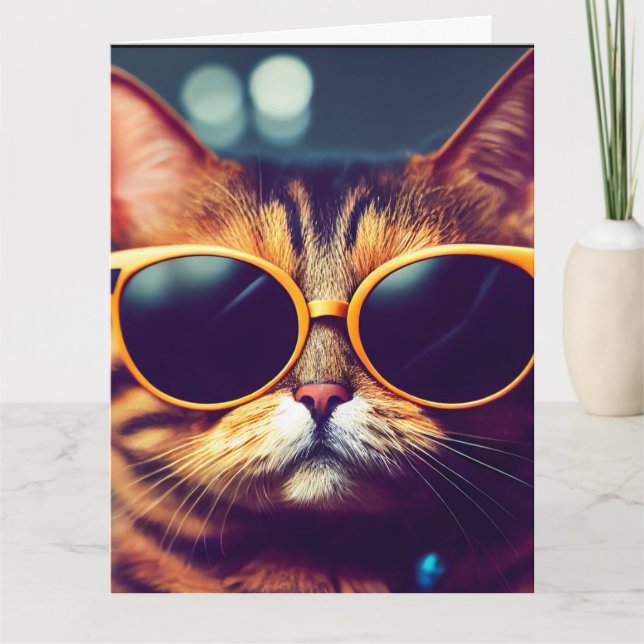 BIRTHDAY BROTHER COOL CAT GREETING CARD (Front)