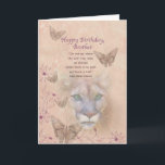 Birthday, Brother, Cougar and Butterflies Card<br><div class="desc">The steady green eyes of a cougar stares out of a background of muted peach and pink. Butterflies and flowers decorate the edge of the image. With the main parts of the image faded into the background, the overall appearance is soft and dreamy which is in contrast to the fierceness...</div>