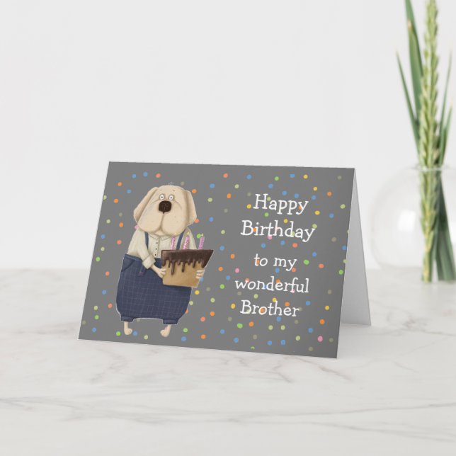 Birthday Brother Cute Dog Watercolor  Card (Front)
