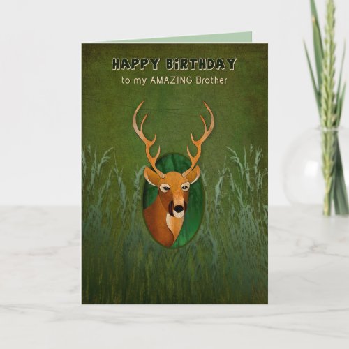 Birthday Brother Deer with Antlers in the Bush Card