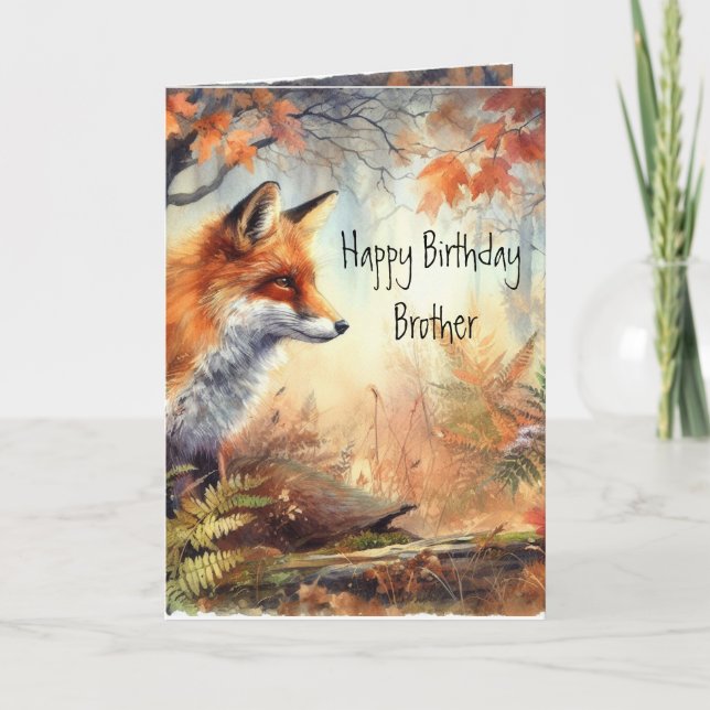 Birthday Brother Fox Forest Wildlife Animals Art Card (Front)