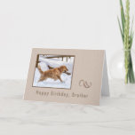 Birthday, Brother, Golden Retriever Dog in Snow Card<br><div class="desc">Shades of brown surround an image of a golden retriever dog running through the snow on this birthday card.  The falling snowflakes add to a wintery feel of the image.   You can alter the inside to suit your needs.</div>