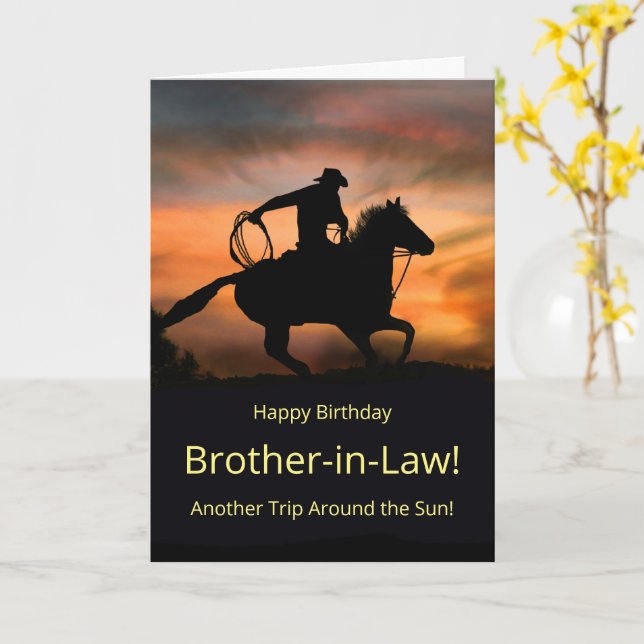 Birthday Brother in Law Country Western Cowboy Card (Yellow Flower)