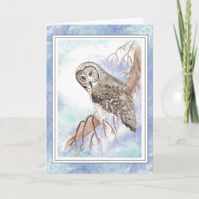 Birthday Brother with Great Grey Gray Owl Bird Card (Front)