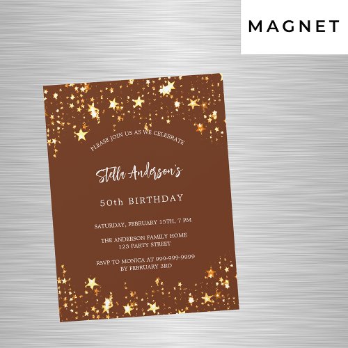 Birthday brown gold stars luxury magnetic invitation