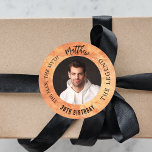 Birthday brown terracotta photo man myth legend classic round sticker<br><div class="desc">A brown terracotta wall as background.   Text: The Man,  The Myth,  The Legend. Personalize and add his name,  age and photo.</div>