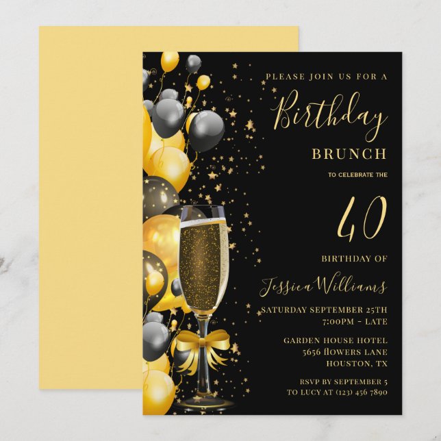 Birthday Brunch Balloons & Champagne Invitation (Front/Back)