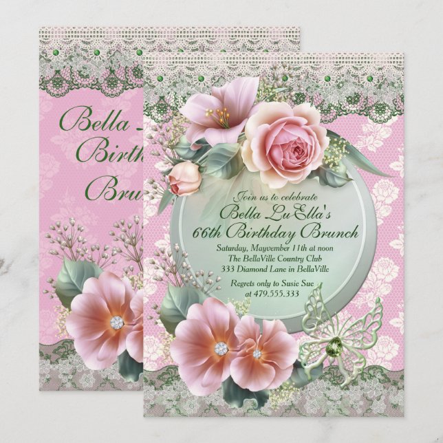 Birthday Brunch Mothers Day Luncheon Invitations (Front/Back)