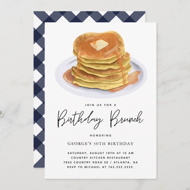 Birthday Brunch Pancakes Party Invitation (Front/Back)
