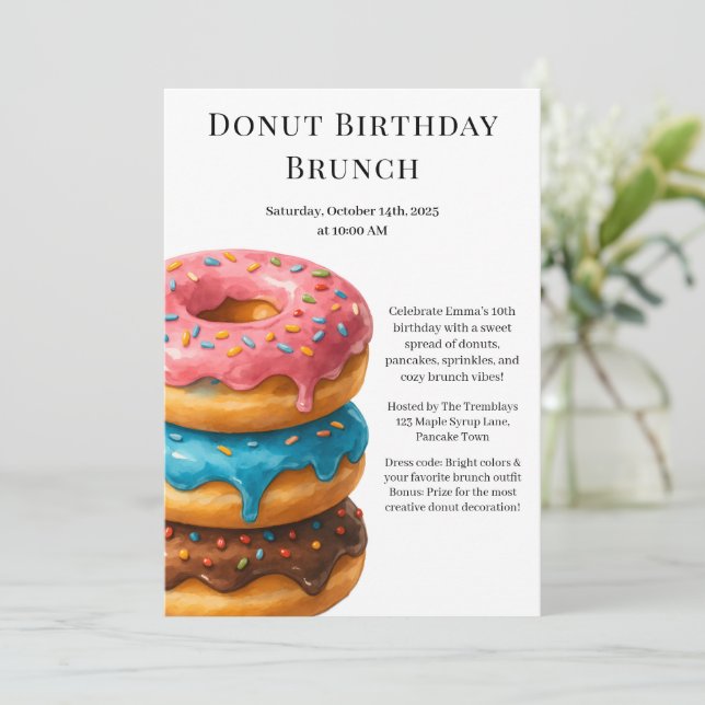 Birthday Brunch Party | Pancakes & Donuts  Invitation (Standing Front)