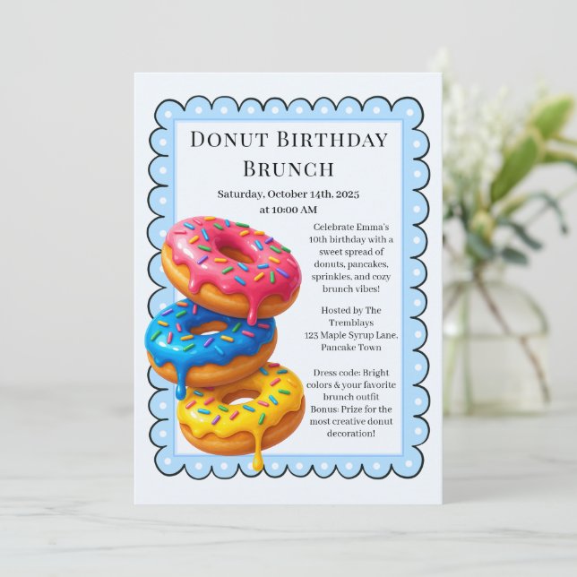 Birthday Brunch Party | Pancakes & Donuts  Invitation (Standing Front)