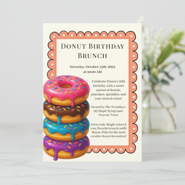 Birthday Brunch Party | Pancakes & Donuts  Invitation (Standing Front)