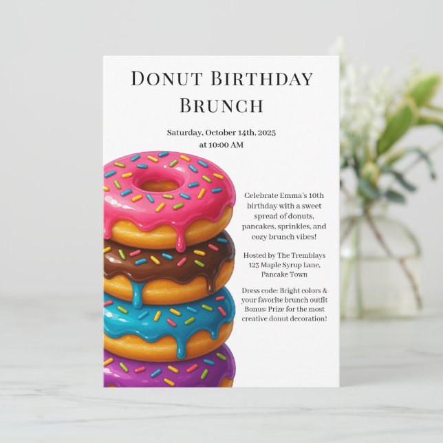 Birthday Brunch Party | Pancakes & Donuts  Invitation (Standing Front)
