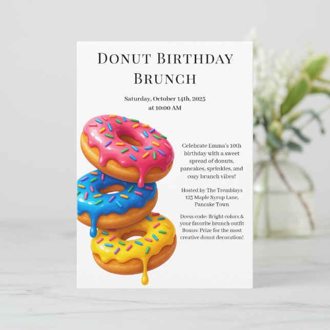 Birthday Brunch Party | Pancakes & Donuts  Invitation (Standing Front)