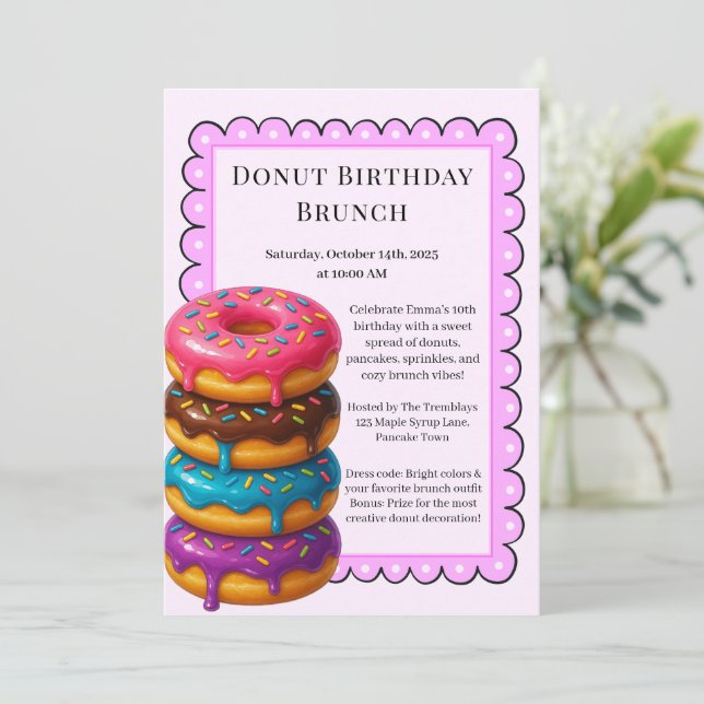 Birthday Brunch Party | Pancakes & Donuts  Invitation (Standing Front)