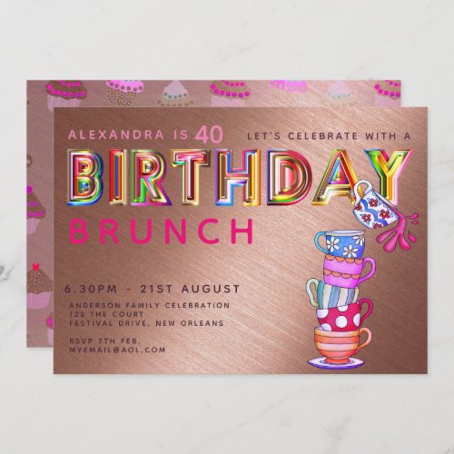 BIRTHDAY BRUNCH Rose Gold _  ANY AGE Invites