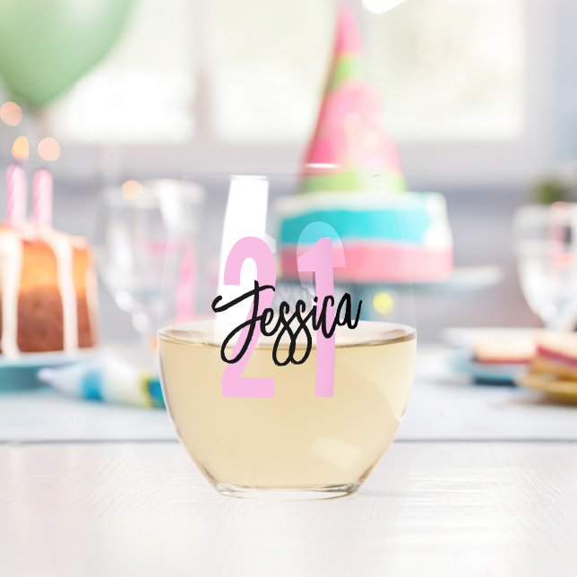 Birthday Brush Script Modern Stemless Wine Glass (Insitu (Birthday))
