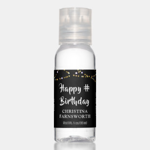 Birthday Brush Script String Lights Black Favor Hand Sanitizer