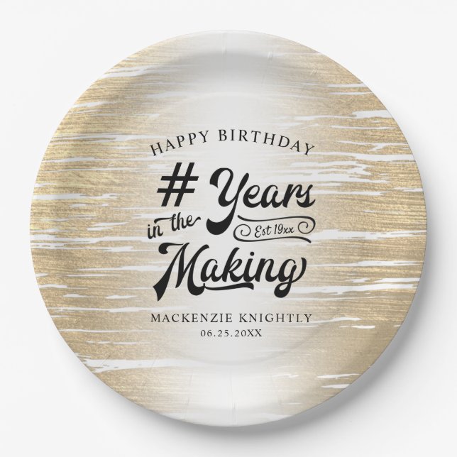 Birthday Brushed Gold YEARS IN THE MAKING Paper Pl Plates (Front)
