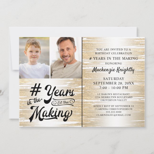 Birthday Brushed Gold Years in the Making Photo Invitation (Front)