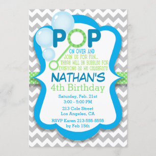 Birthday Bubble Pop Blue & Green Party Invitation