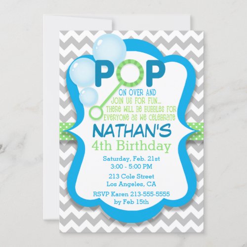 Birthday Bubble Pop Blue  Green Party Invitation