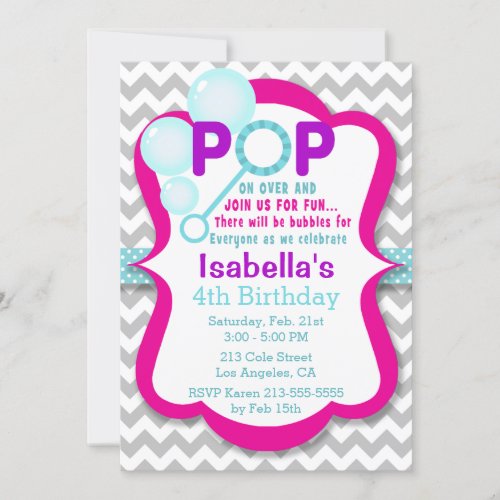 Birthday Bubble Pop Pink  Purple Party Invitation