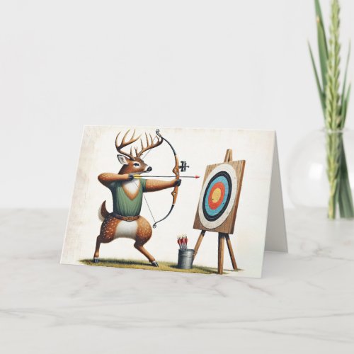 Birthday Buck Deer With Bow and Arrow Card