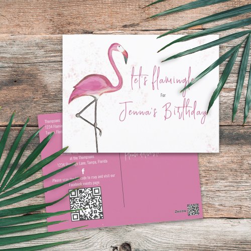 Birthday Budget Watercolor Pink Flamingo Simple Postcard