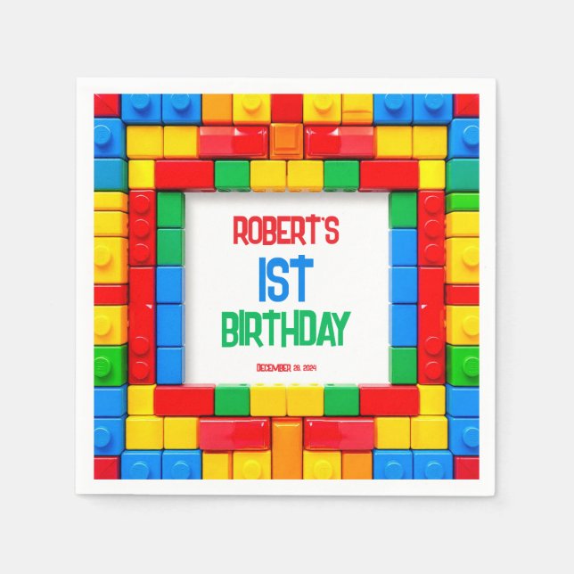 Birthday Building Blocks Party Napkins (Front)