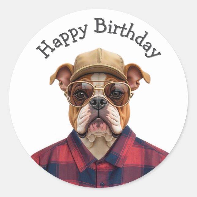 Birthday Bulldog Humor Classic Round Sticker (Front)