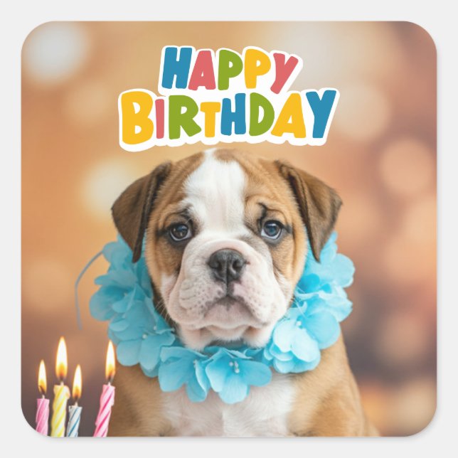 Birthday Bulldog Square Sticker (Front)