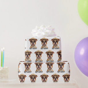 Birthday Bulldog Wearing a Cap and Sunglasses Wrapping Paper