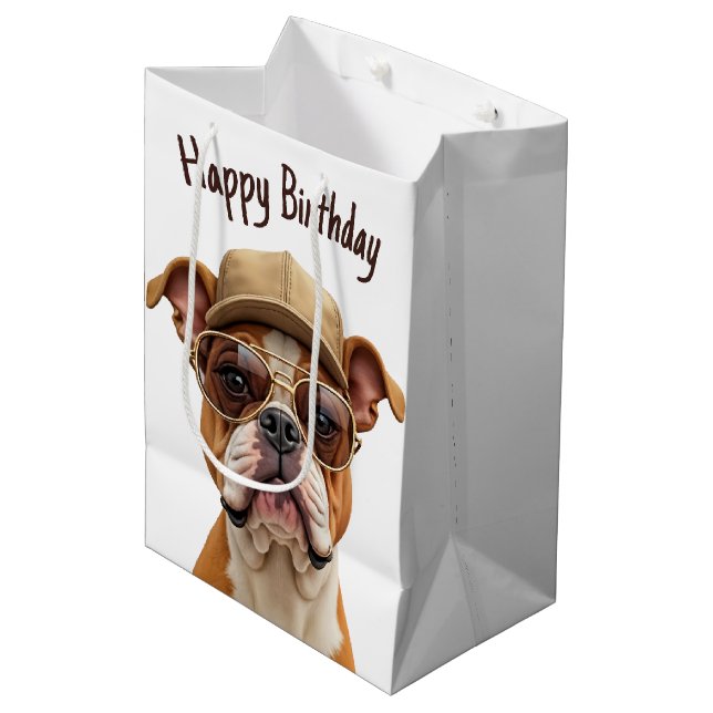 Birthday Bulldog Wearing a Cap Medium Gift Bag (Front Angled)