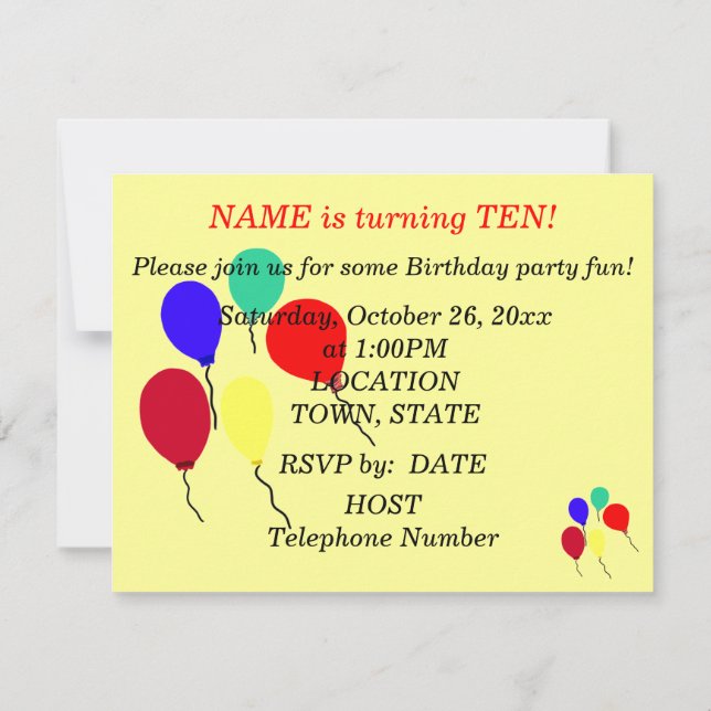 Birthday Bumble Bee Party Balloons Invitations (Back)
