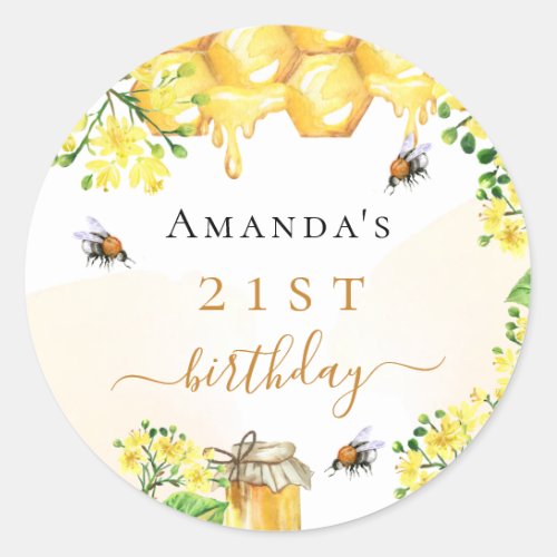 Birthday bumble bees honey yellow florals  classic round sticker