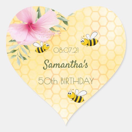 Birthday bumble bees honeycomb monogram heart sticker