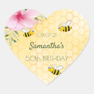 Birthday bumble bees honeycomb monogram heart sticker