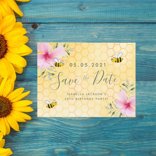 Birthday bumble bees party save the date postcard