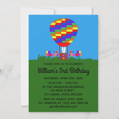 Birthday Bunny Balloon 3 Invitation Card