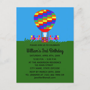 Birthday Bunny Balloon #3 Invitation Postcard