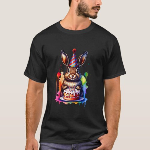 Birthday Bunny - Cute Party Hat Rabbit with Cake & T-Shirt