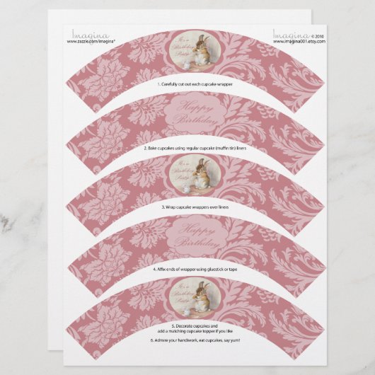 Birthday Bunny DIY Cupcake Wrappers (Front/Back)