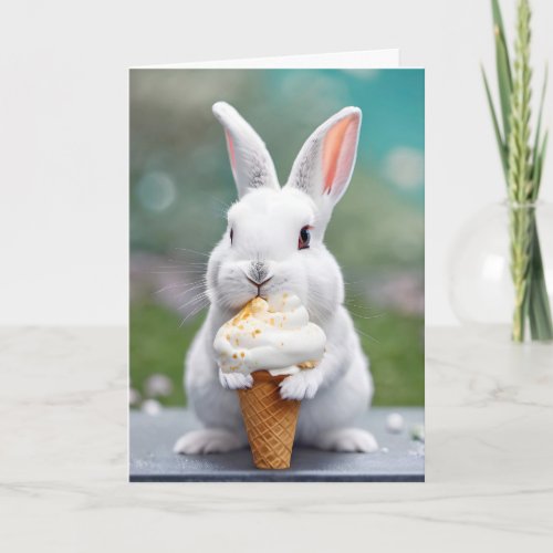 Birthday Bunny Eating An Ice Cream Cone Card