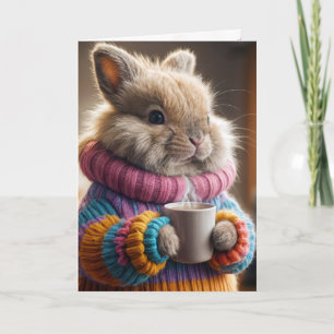 Birthday Bunny Holding a Coffee Cup Card