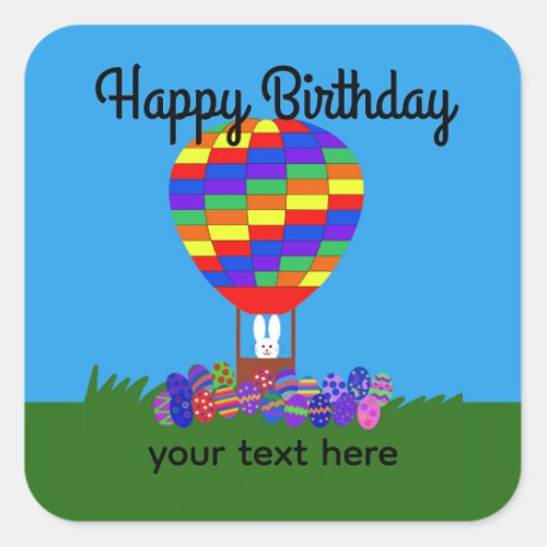 Birthday Bunny Hot Air Balloon 2 Stickers