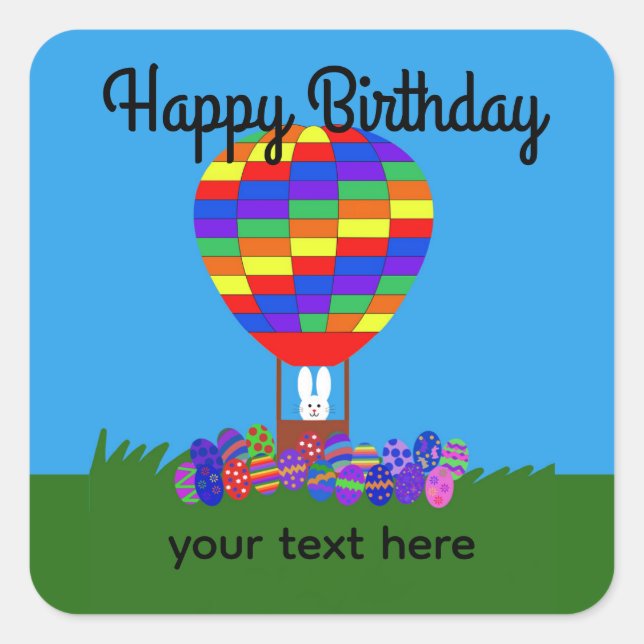 Birthday Bunny Hot Air Balloon #2 Stickers (Front)