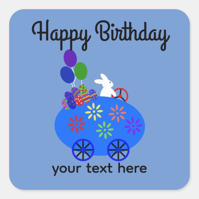 Birthday Bunny Riding Egg Car #3 Stickers (Front)
