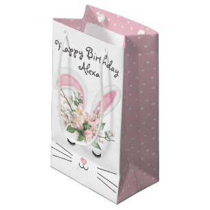 Birthday Bunny with Flowers Small Gift Bag