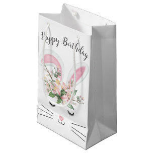 Birthday Bunny with Flowers Small Gift Bag